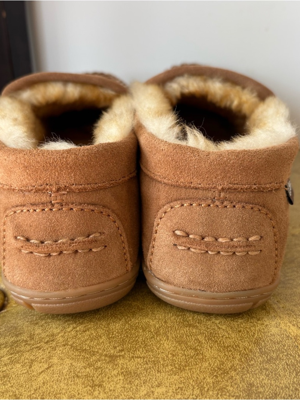 L.L. Bean Men’s Wicked Good Moccasins – Brown Suede Shearling Slipper – Size 7M - Picture 6 of 11